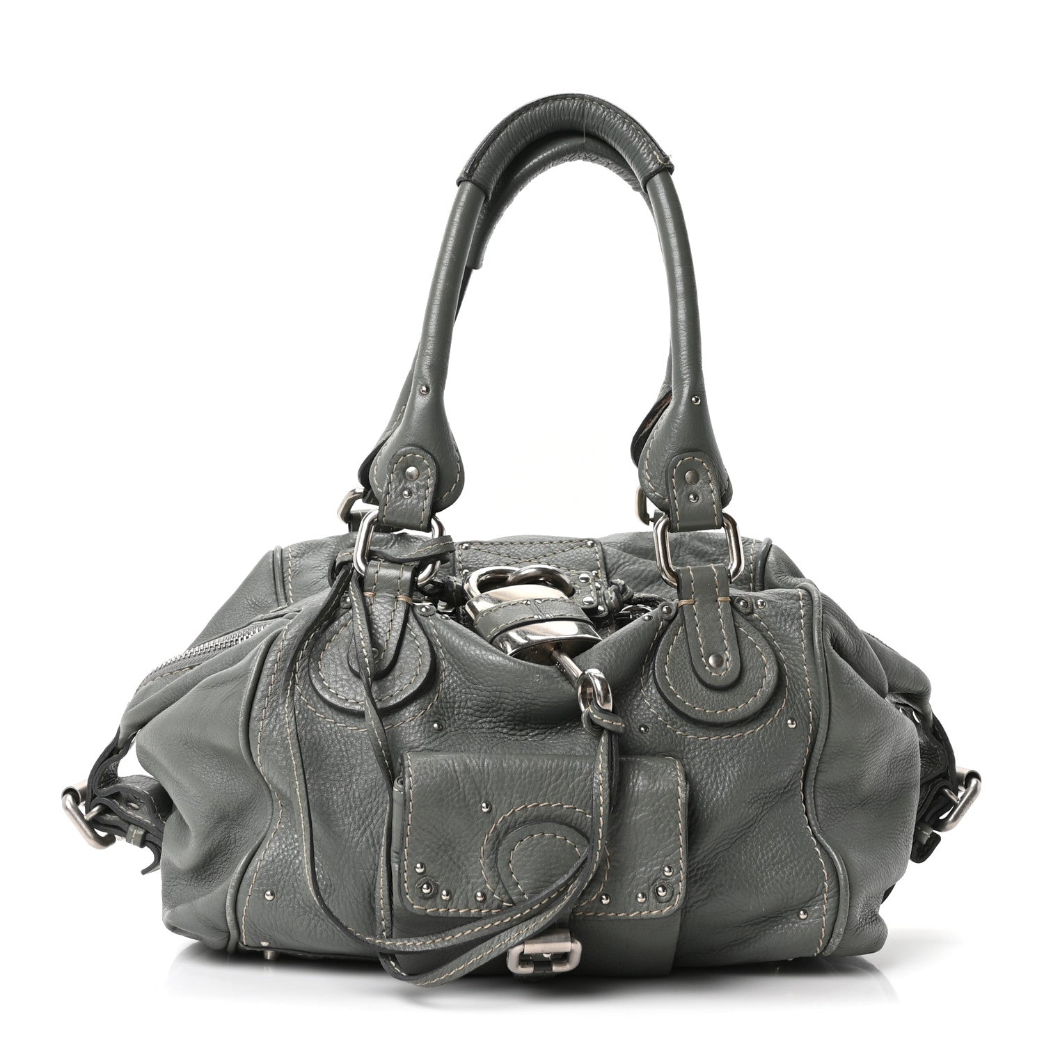 Chloe パディントン レザーバッグ グレー Chloe Calfskin Paddington Front Pocket Tote Gris Vert 1843950