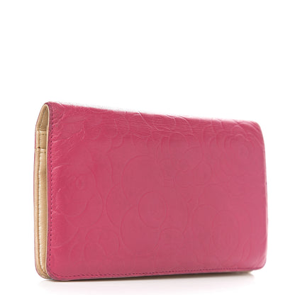 Chanel Lambskin Camellia Embossed Yen Wallet Fuchsia 2 of 13