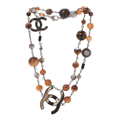 Chanel Bead Enamel CC Long Necklace Brown Silver 3 of 5