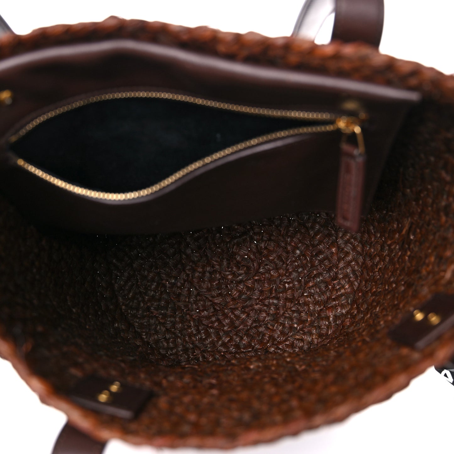 Raffia Calfskin Small Panier Tote Dark Chocolate