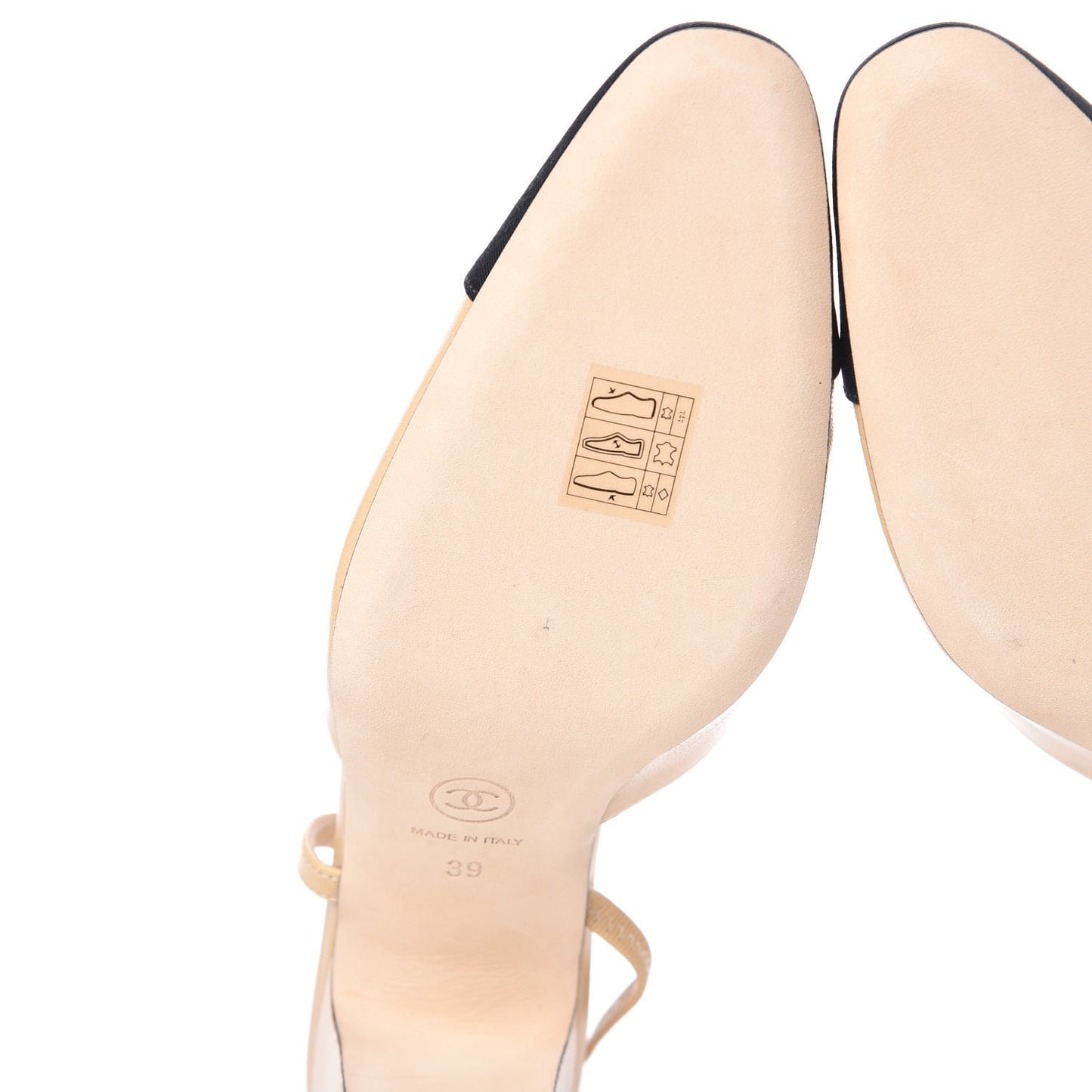 Goatskin Grosgrain Cap Toe CC Slingback Pumps 39 Beige Black