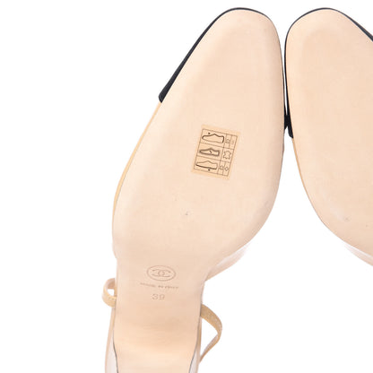Chanel Goatskin Grosgrain Cap Toe CC Slingback Pumps 39 Beige Black 9 of 11