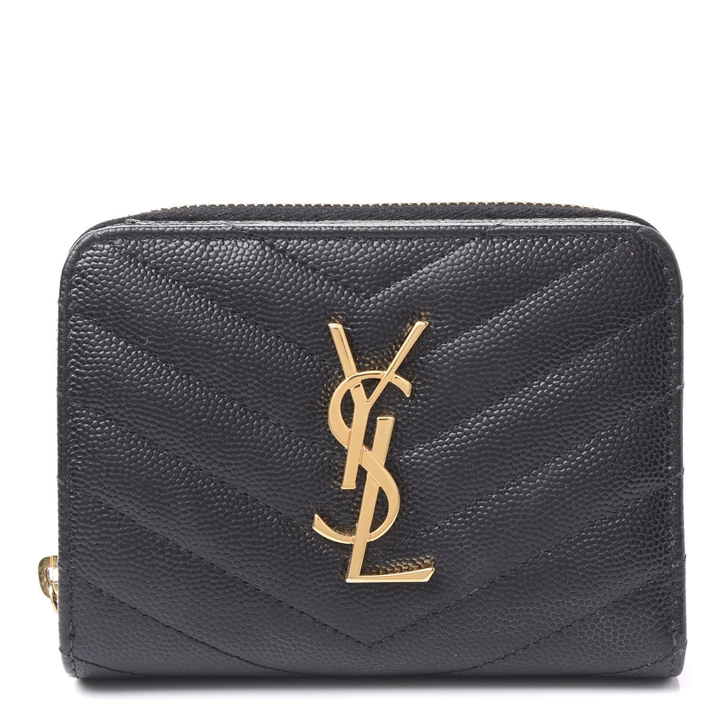 Grain De Poudre Matelasse Chevron Monogram Compact Zip Around Wallet Black
