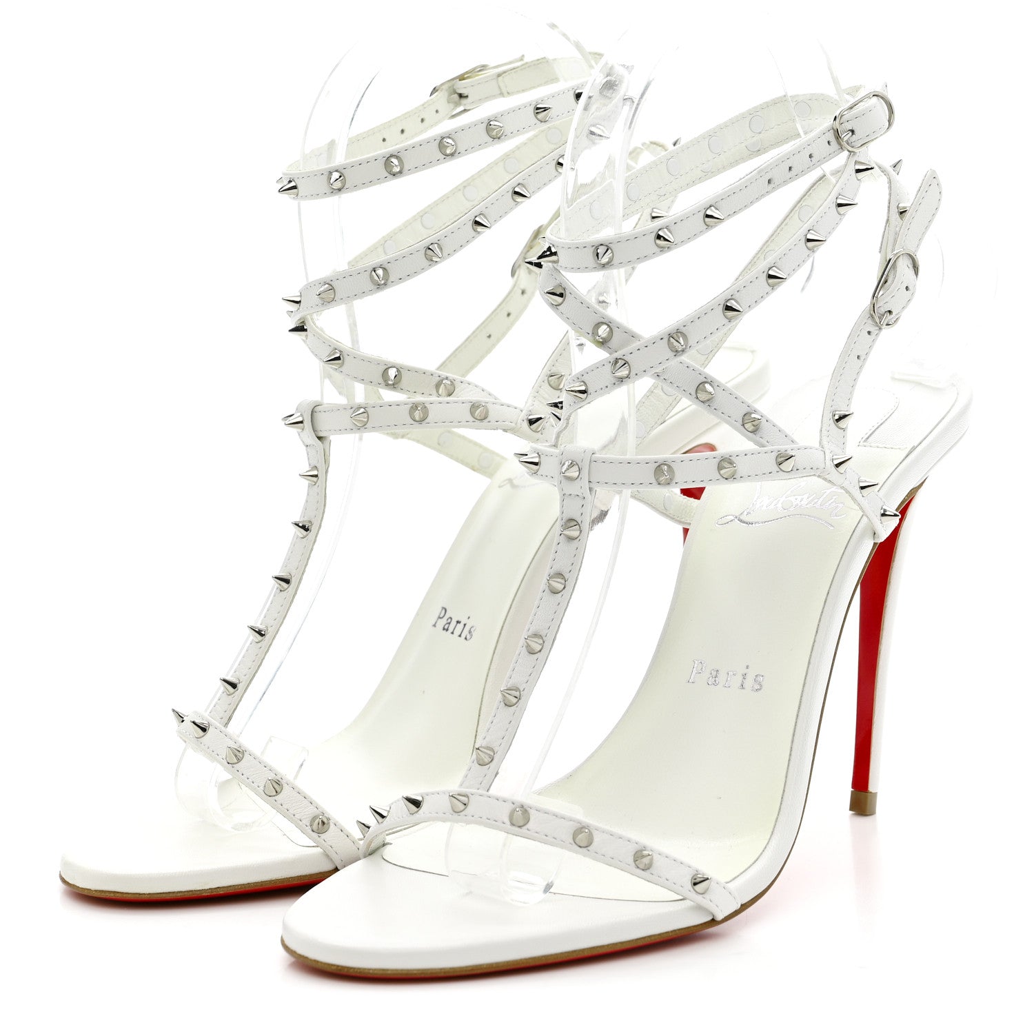 Christian Louboutin Nappa Bombina Spikes 100 Sandals 37.5 White