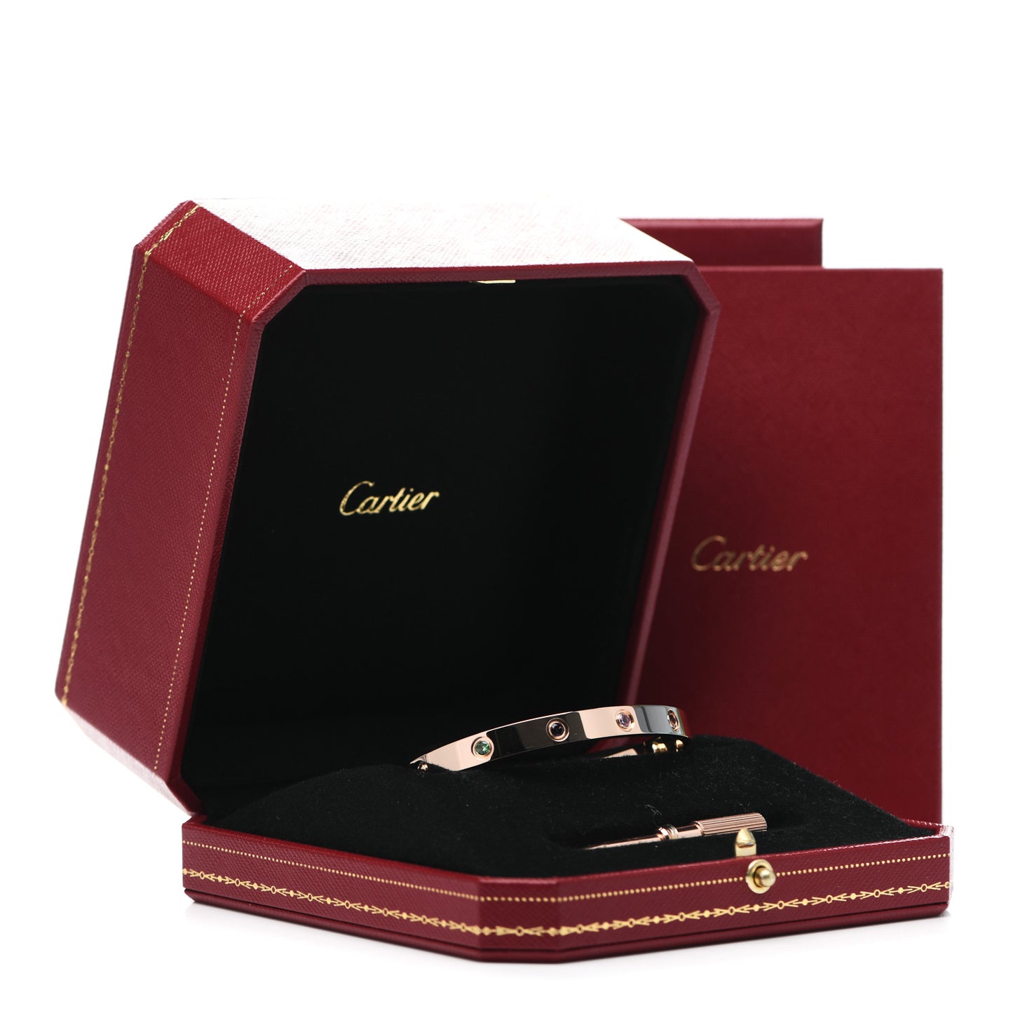 18K Pink Gold Sapphire Garnet Amethyst LOVE Bracelet 18