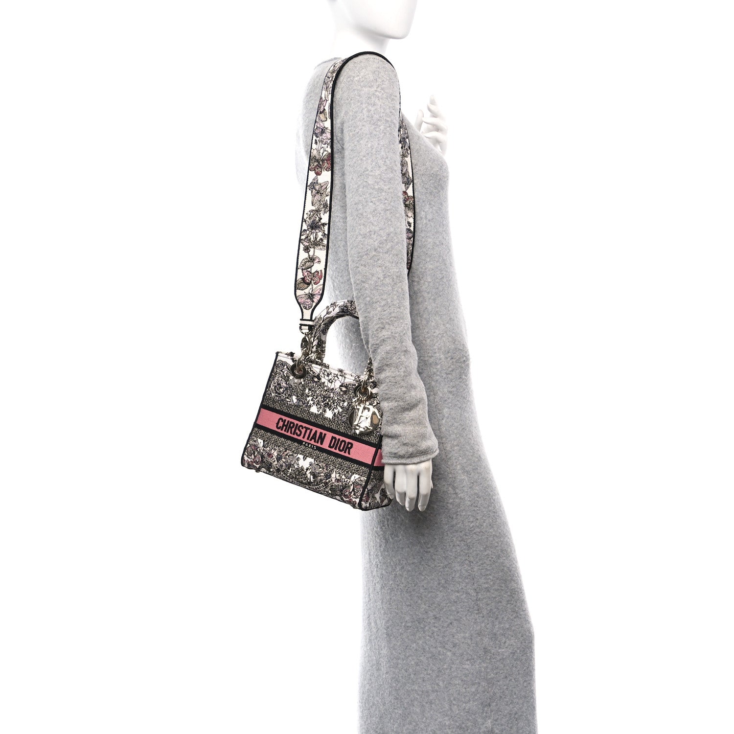 Christian Dior Canvas Embroidered Medium Butterfly Around The World Lady D-Lite White Pastel Pink 3 of 9