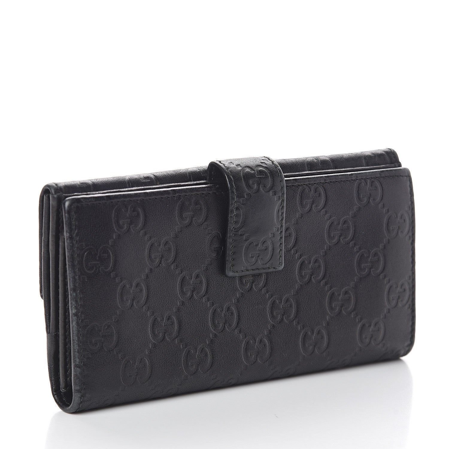 Gucci Guccissima Margaux Calfskin Metal Bar Continental Flap Wallet Black 2 of 5