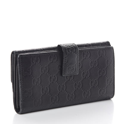 Gucci Guccissima Margaux Calfskin Metal Bar Continental Flap Wallet Black 2 of 5