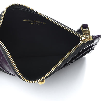 Alexander McQueen Calfskin Crocodile Embossed Skull Zip Wallet Card Holder Black 5 of 7