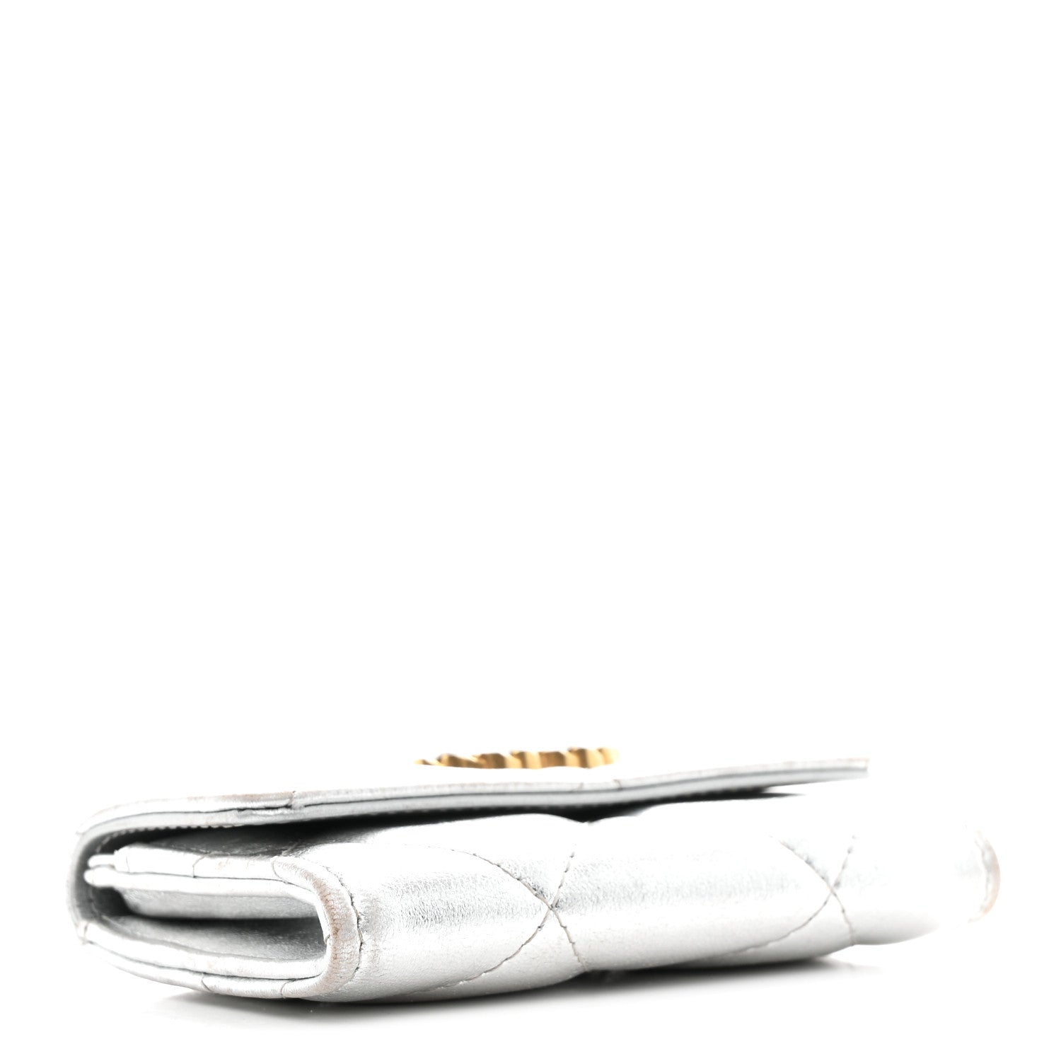 Chanel Metallic Goatskin Quilted Chanel 19 Flap Card Holder Silver 4 of 9