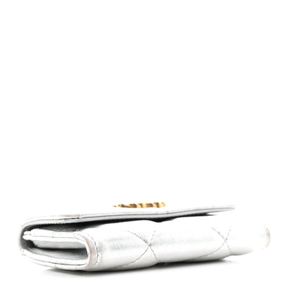 Chanel Metallic Goatskin Quilted Chanel 19 Flap Card Holder Silver 4 of 9