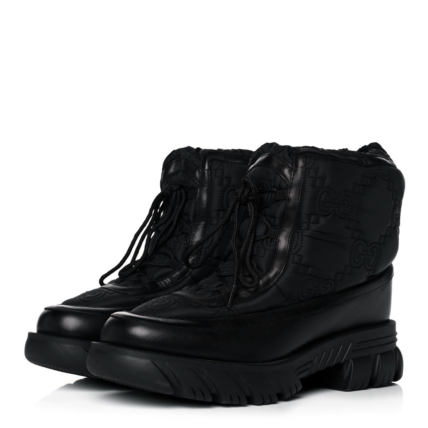 Gucci Nylon Calfskin GG Matelasse Mens Lace Up Platform Ankle Boots 10.5 Black 3 of 9