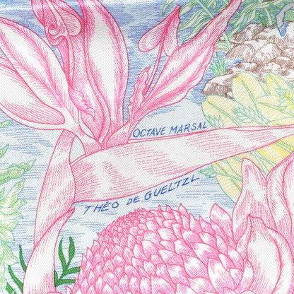 Hermes Silk Twill Faubourg Tropical Scarf 90 Bleu Vert Jaune 3 of 5