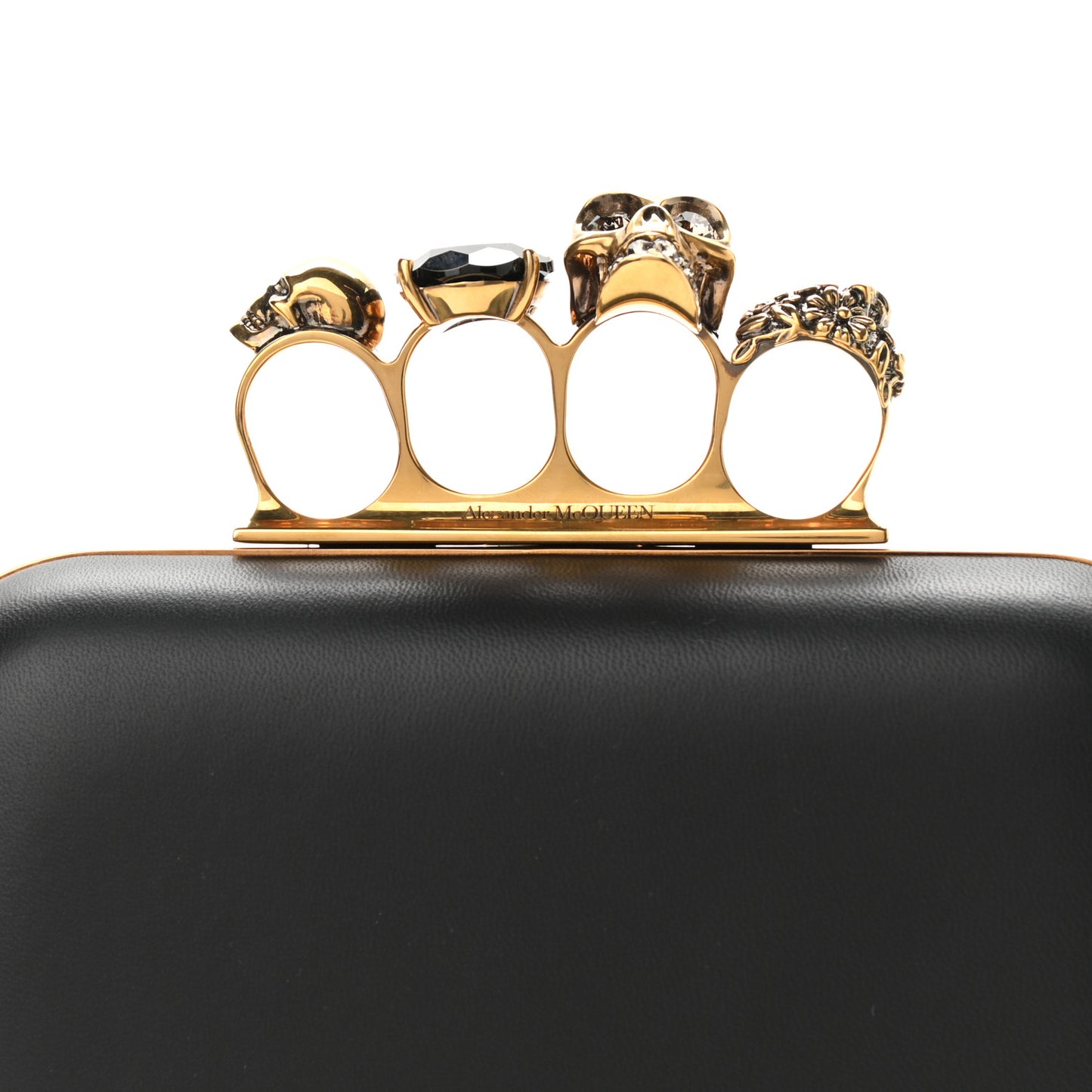 Nappa Skull Knuckle Duster Box Clutch Black