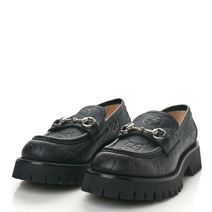 Gucci Piuma Calfskin Embossed Womens Platform Lug Sole Loafers 40 Black 2 of 11
