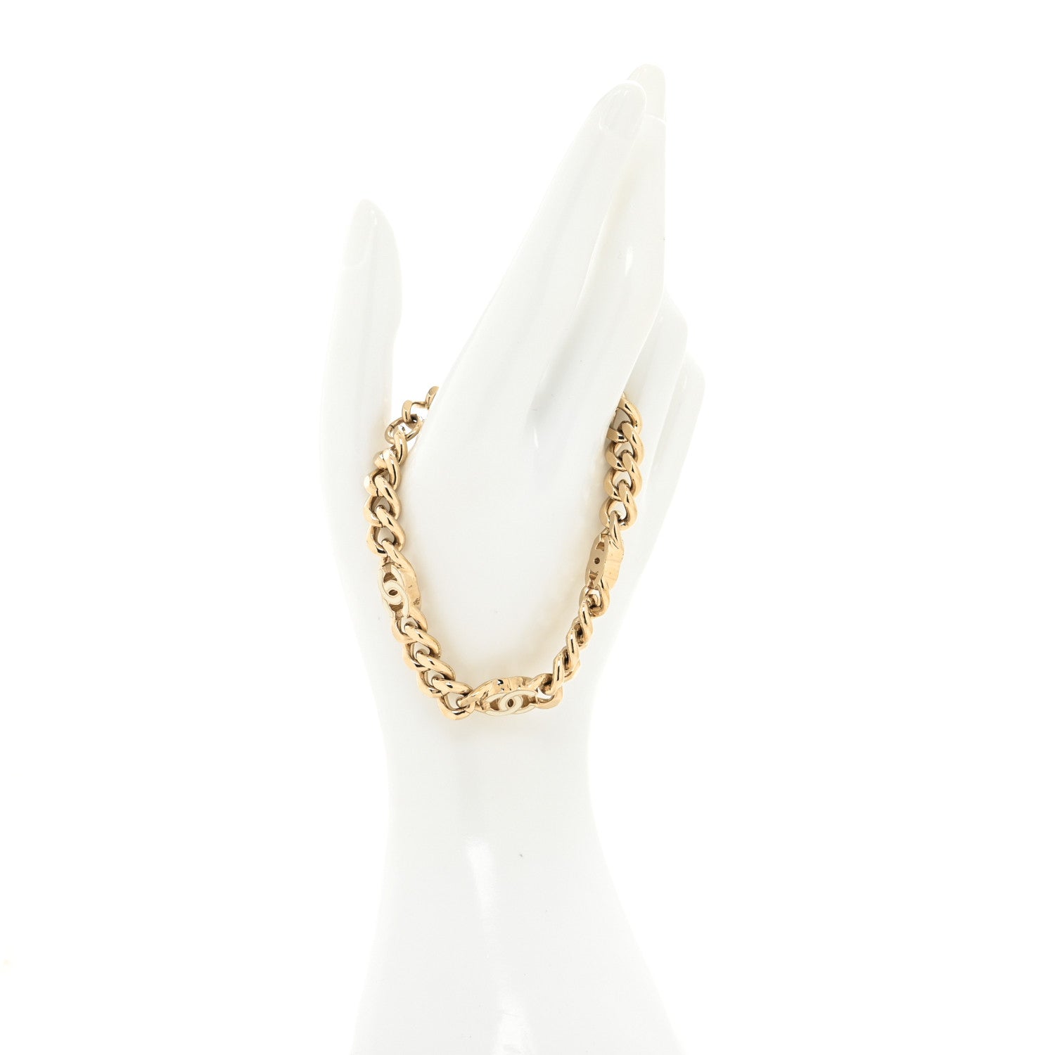 Chanel Enamel Metal CC Chain Bracelet Gold White 2 of 4
