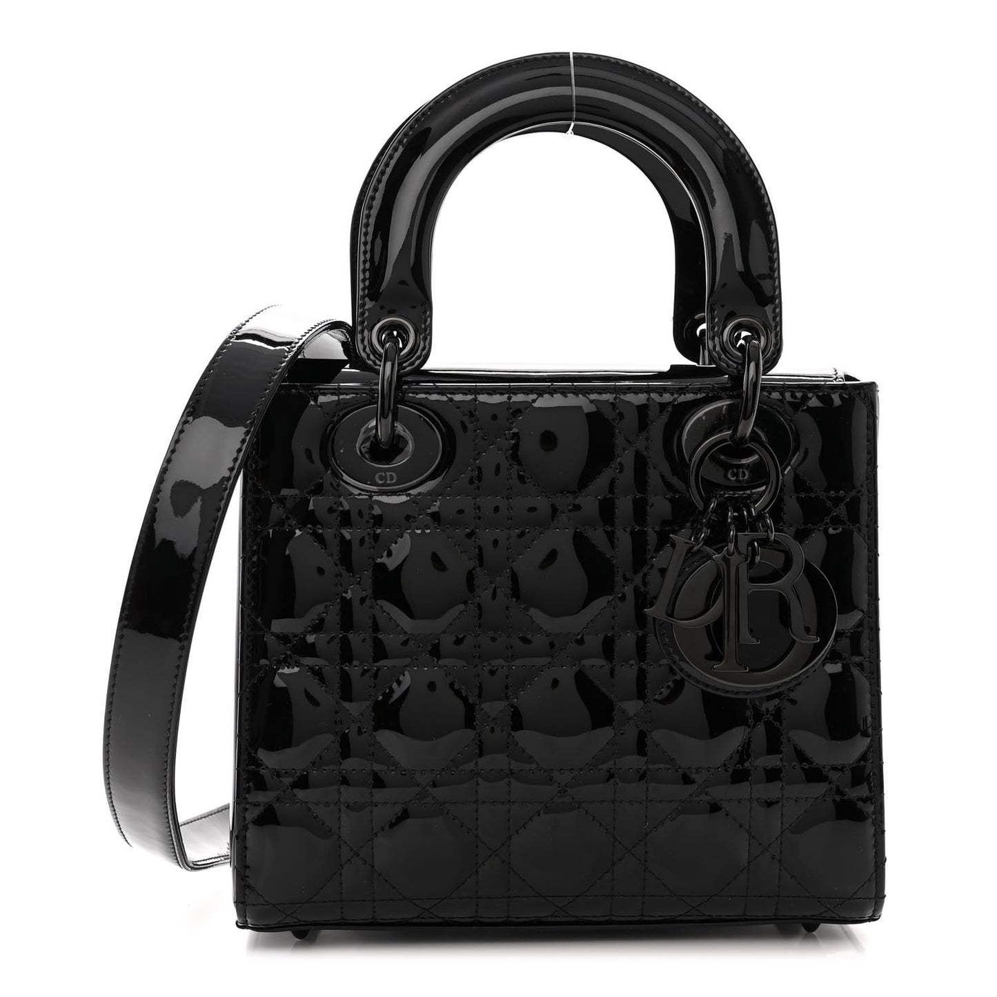 Ultraglossy Patent Cannage Small Lady Dior Black