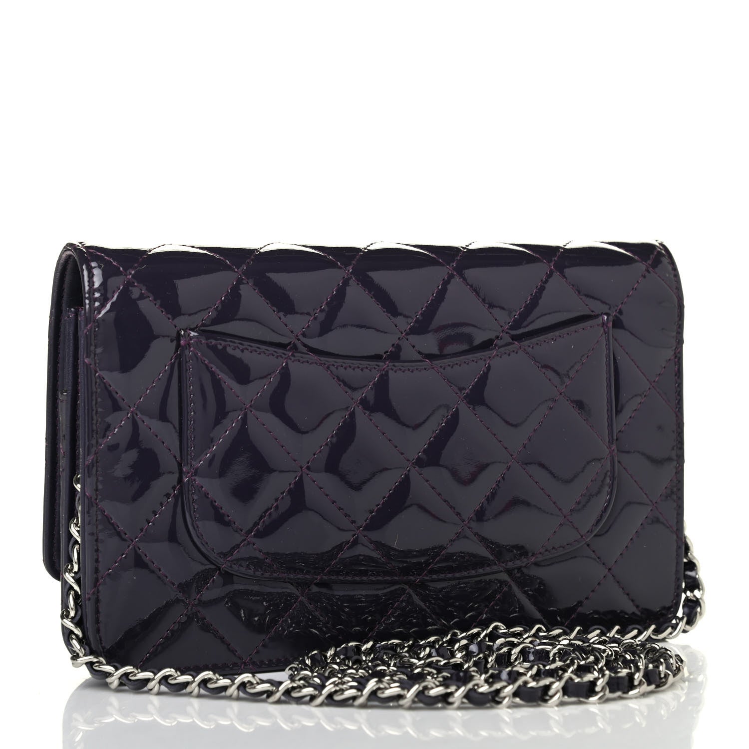 Chanel Patent Quilted Wallet On Chain WOC Dark Purple 2 of 4