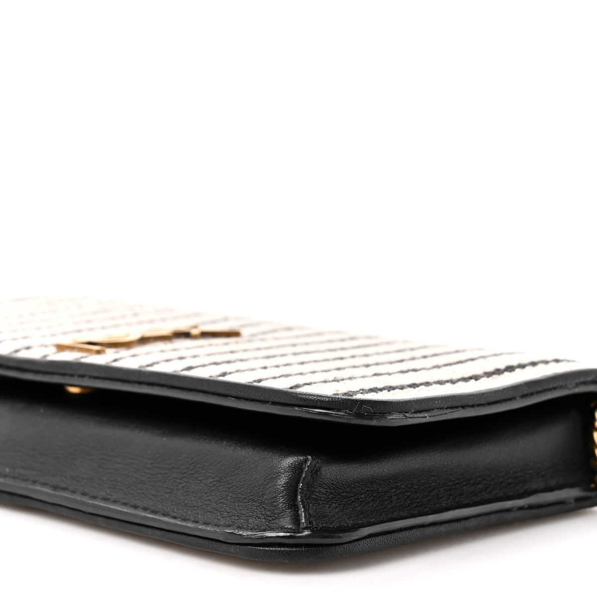 Canvas Striped Phone Holder Crossbody Beige Black