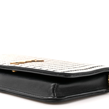 Saint Laurent Canvas Striped Phone Holder Crossbody Beige Black 9 of 11