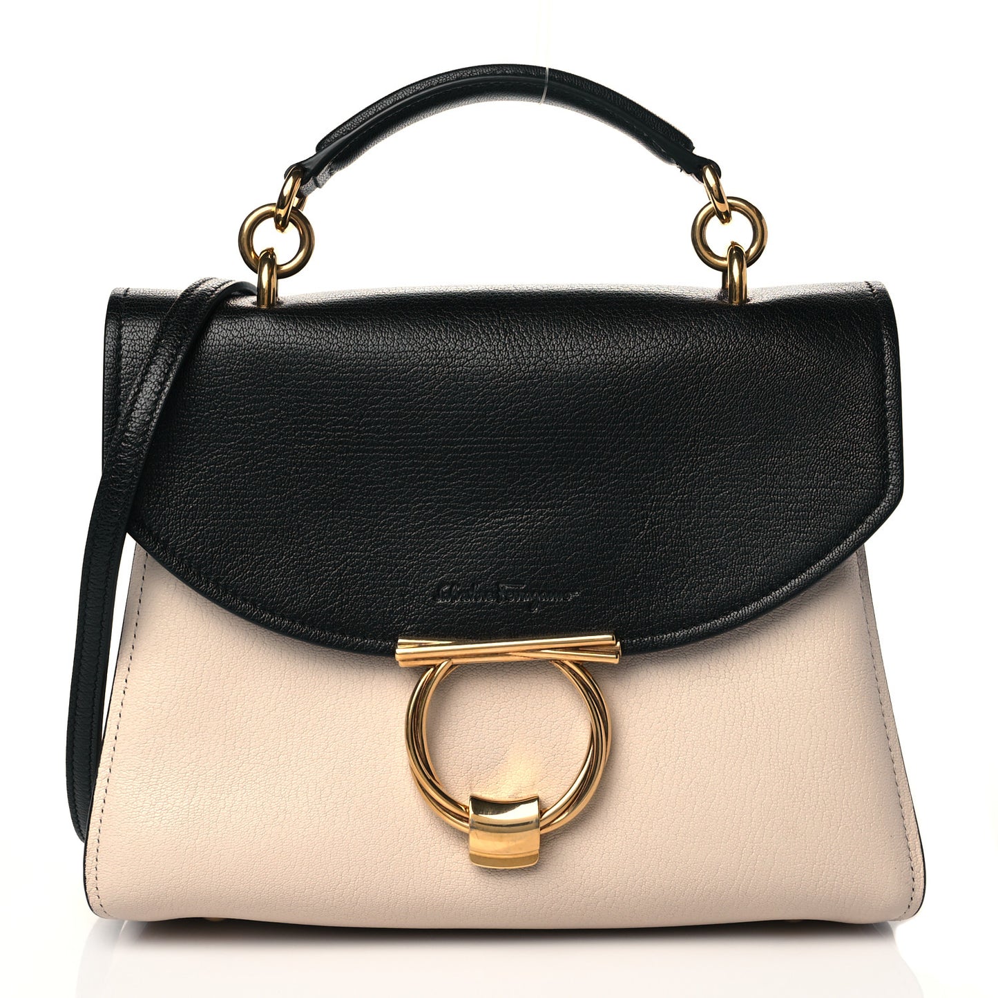Calfskin Margot Top Handle Satchel Beige Black