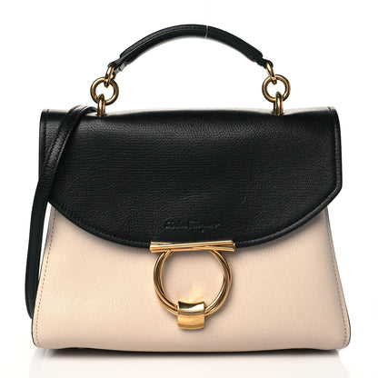 Salvatore Ferragamo Calfskin Margot Top Handle Satchel Beige Black 1 of 9