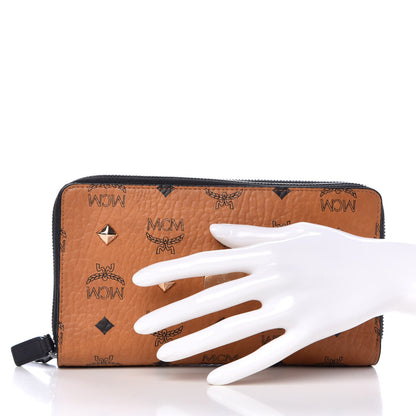 MCM Heritage Visetos Large Double Zip Around Clutch Cognac 2 of 9