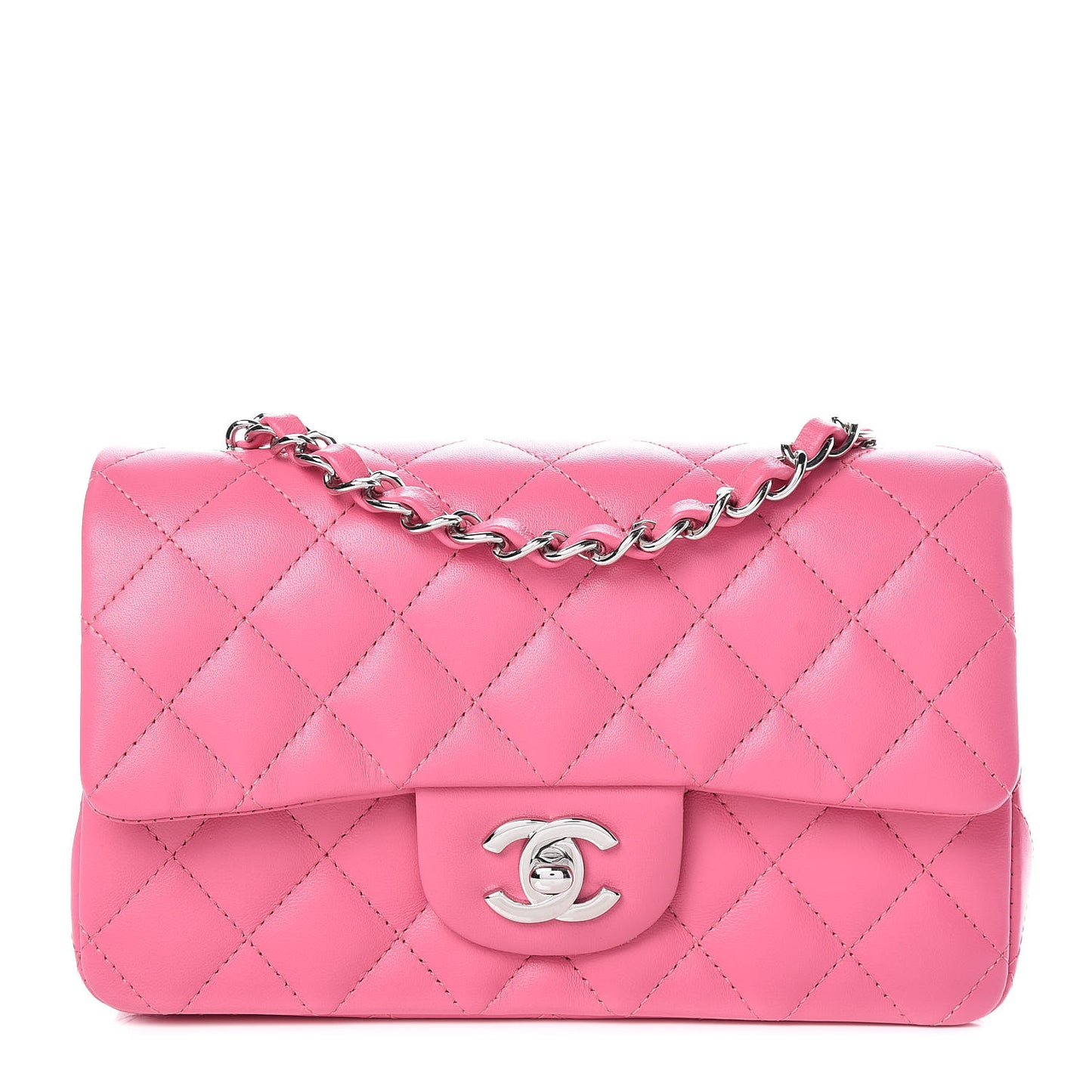 Lambskin Quilted Mini Rectangular Flap Pink