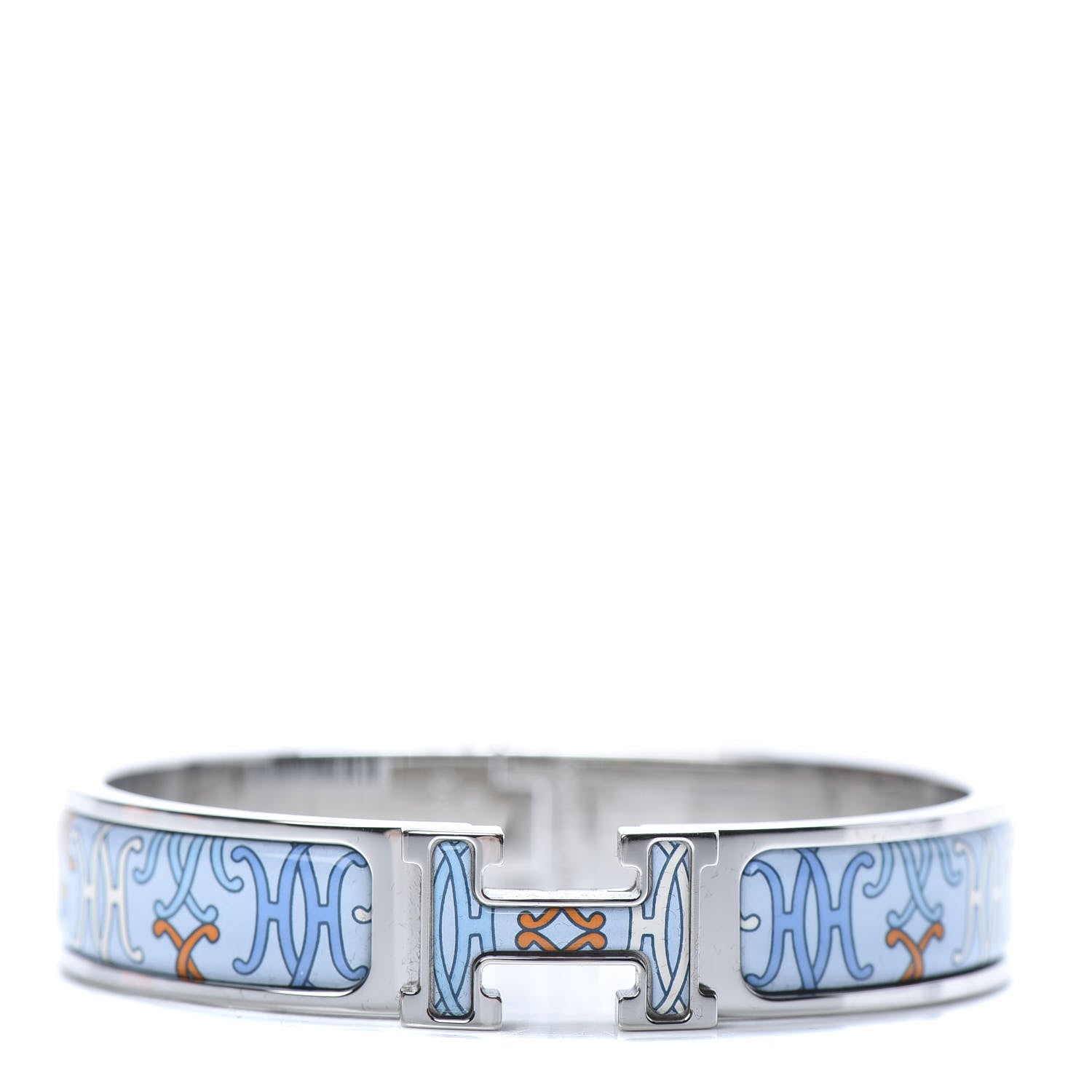 Hermes Enamel Narrow Print H Lift Clic Clac H Bracelet PM Orange Blue 1 of 6