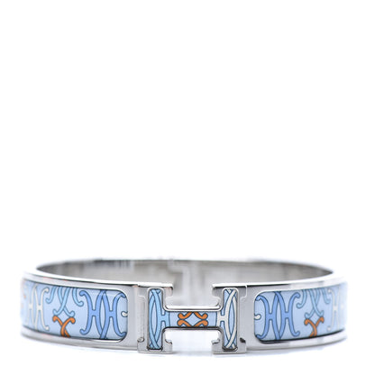 Hermes Enamel Narrow Print H Lift Clic Clac H Bracelet PM Orange Blue 1 of 6