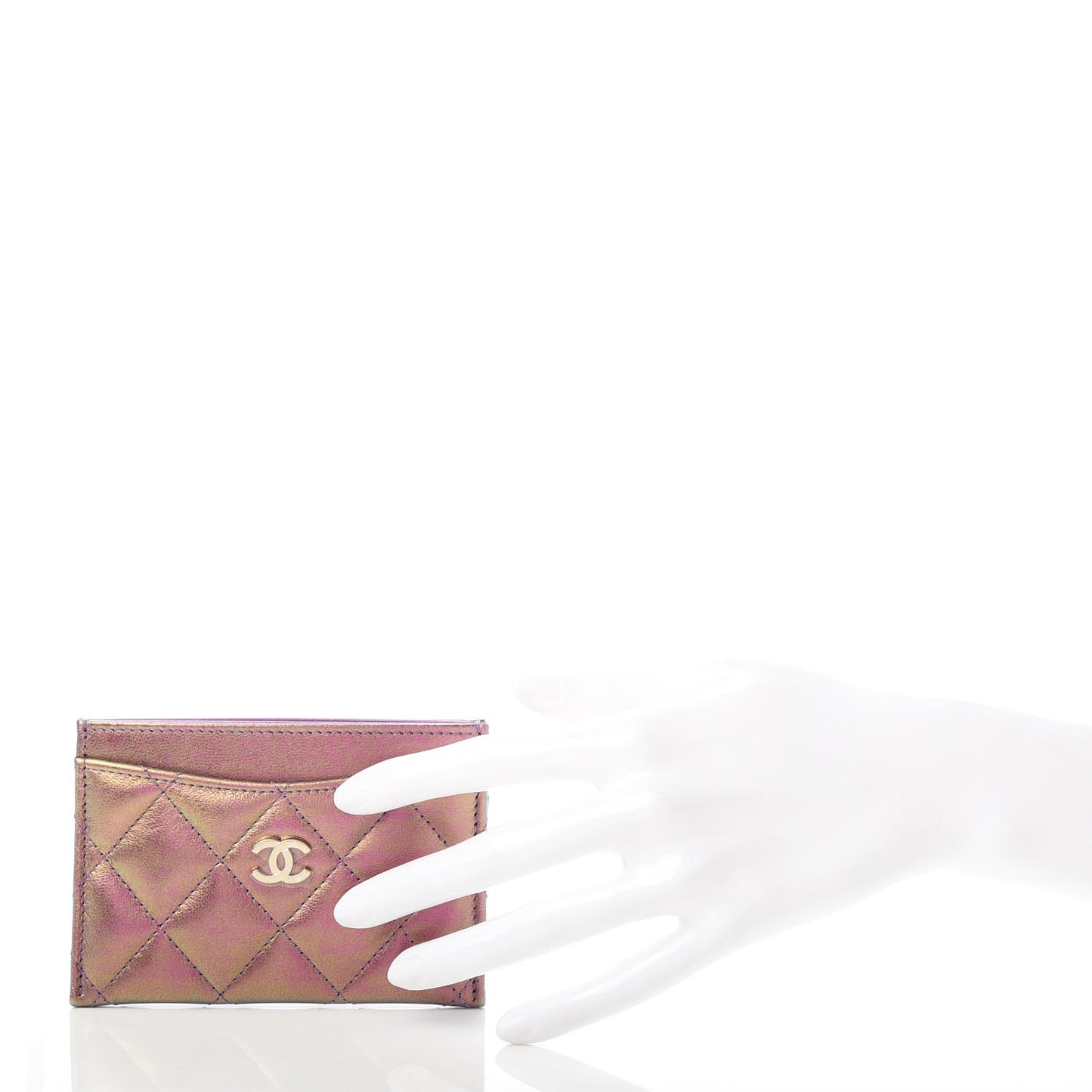 Iridescent Lambskin Quilted Card Holder Purple