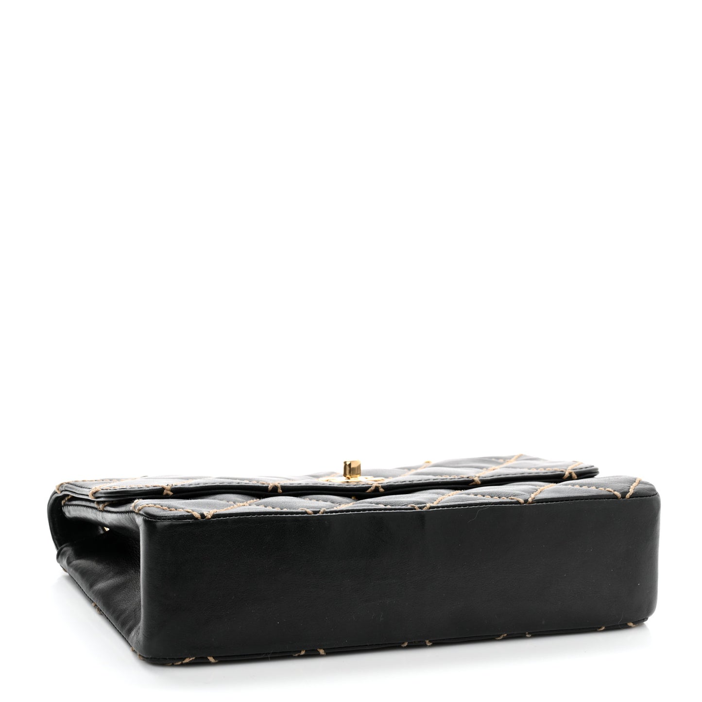Calfskin Diamond Stitch Surpique Flap Black