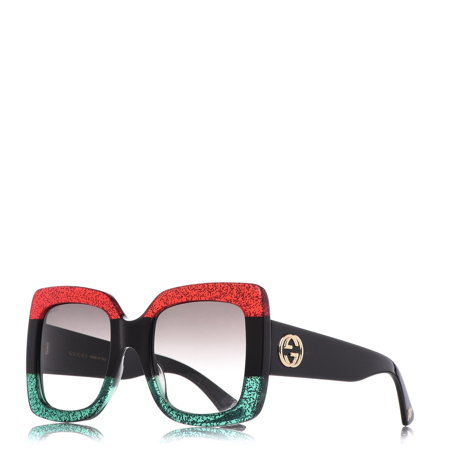 Gucci Square Frame GG0083S Sunglasses Glitter Red Black Green 1 of 7