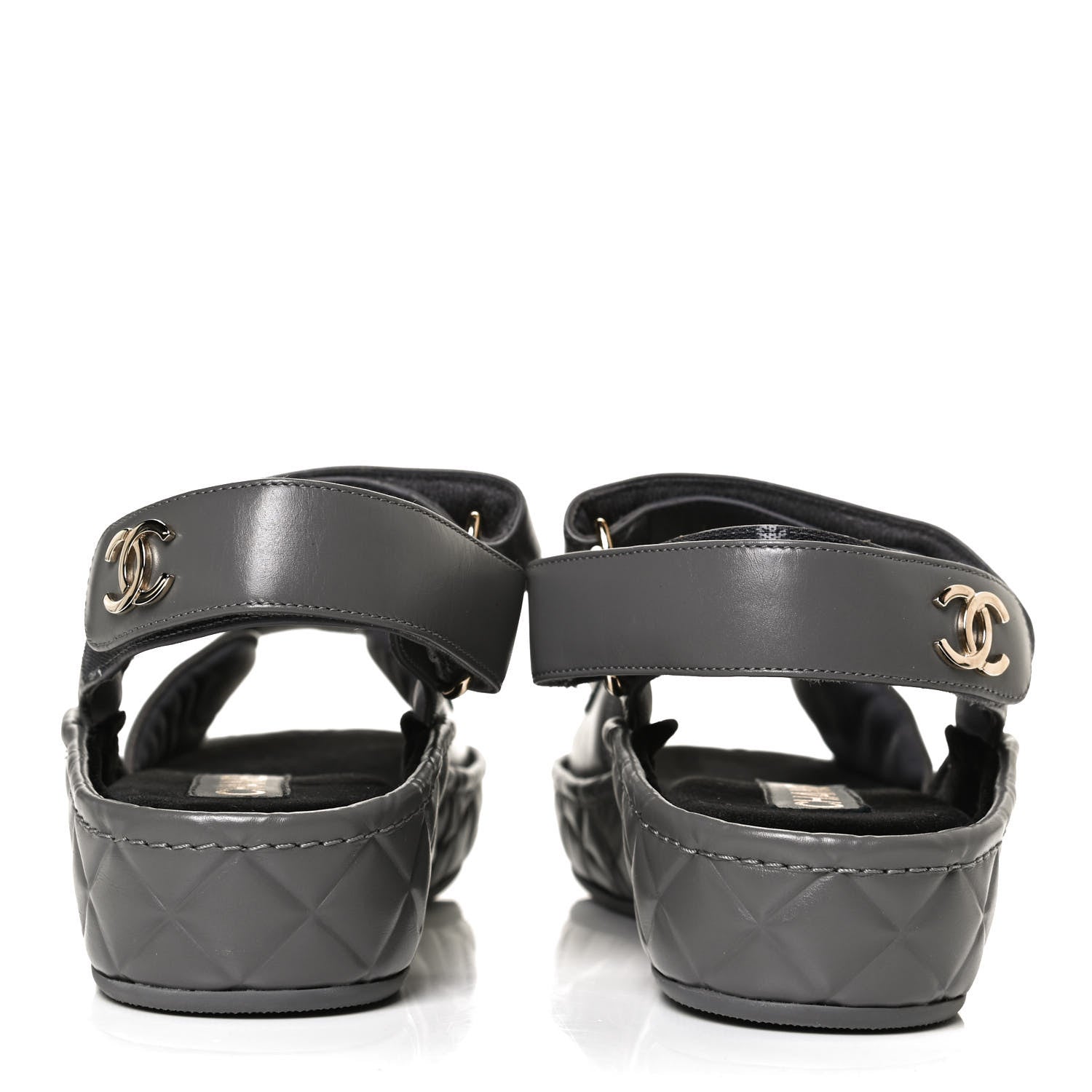 Chanel Shiny Calfskin Logo Platform Sandals 38 Grey 6 of 12