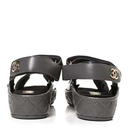 Chanel Shiny Calfskin Logo Platform Sandals 38 Grey 6 of 12