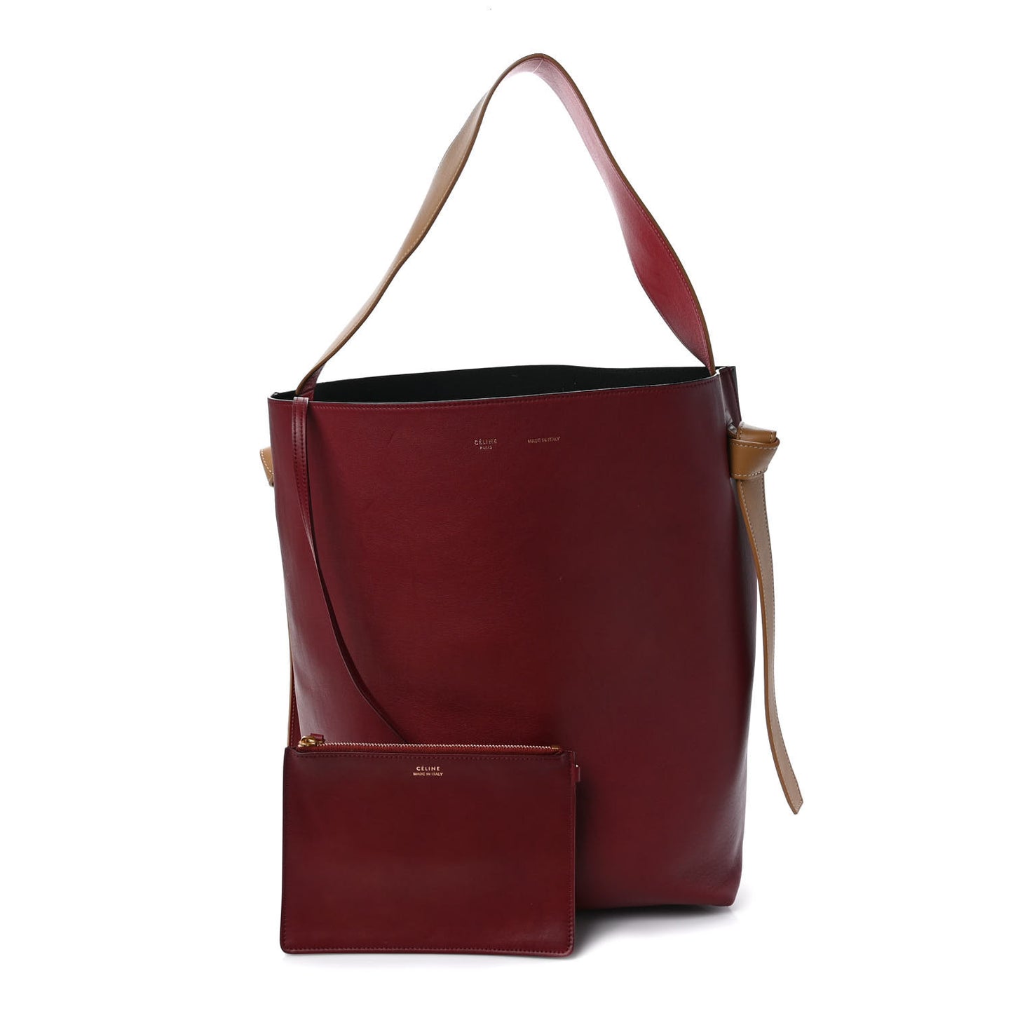 Shiny Smooth Calfskin Small Twisted Cabas Dark Ruby Navy