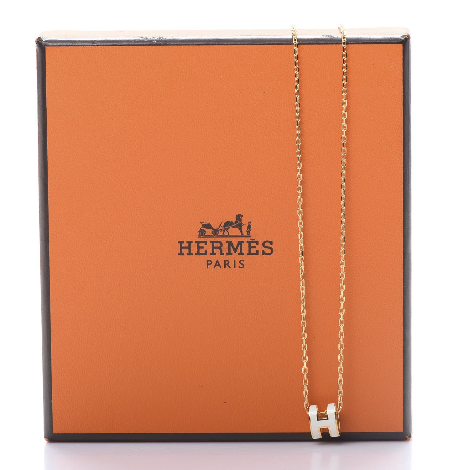 Hermes Lacquered Gold Mini Pop H Pendant Necklace White 5 of 5