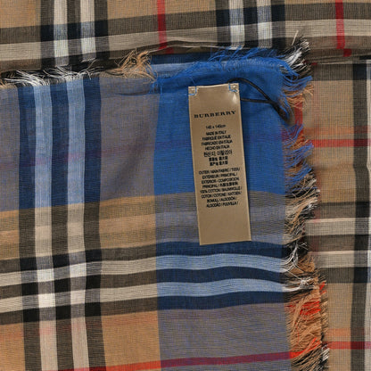 Burberry Linen Check Scarf Camel Blue 3 of 3