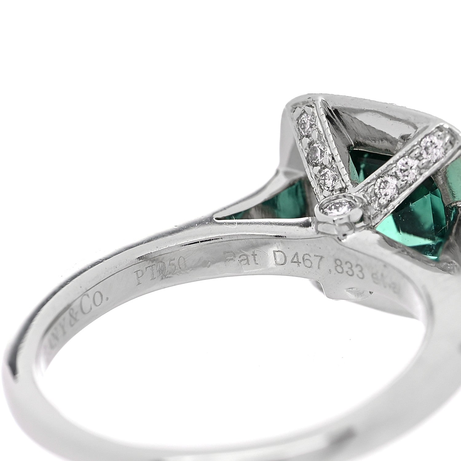 Tiffany Platinum Diamond Green Tourmaline Legacy Ring 46 3.75 7 of 10