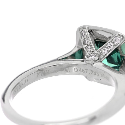 Tiffany Platinum Diamond Green Tourmaline Legacy Ring 46 3.75 7 of 10