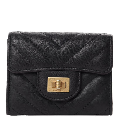 Chanel Crumpled Calfskin Chevron Quilted Reissue Card Holder Black 1 of 9