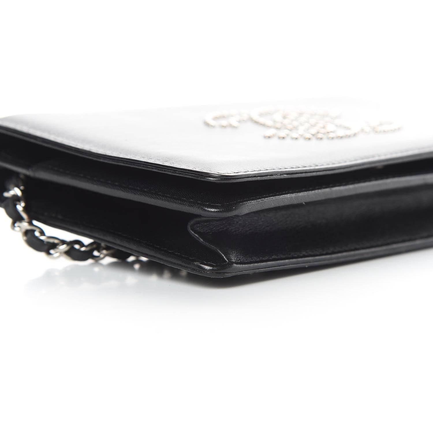 Chanel Lambskin Studded CC Wallet On Chain WOC Black 10 of 19