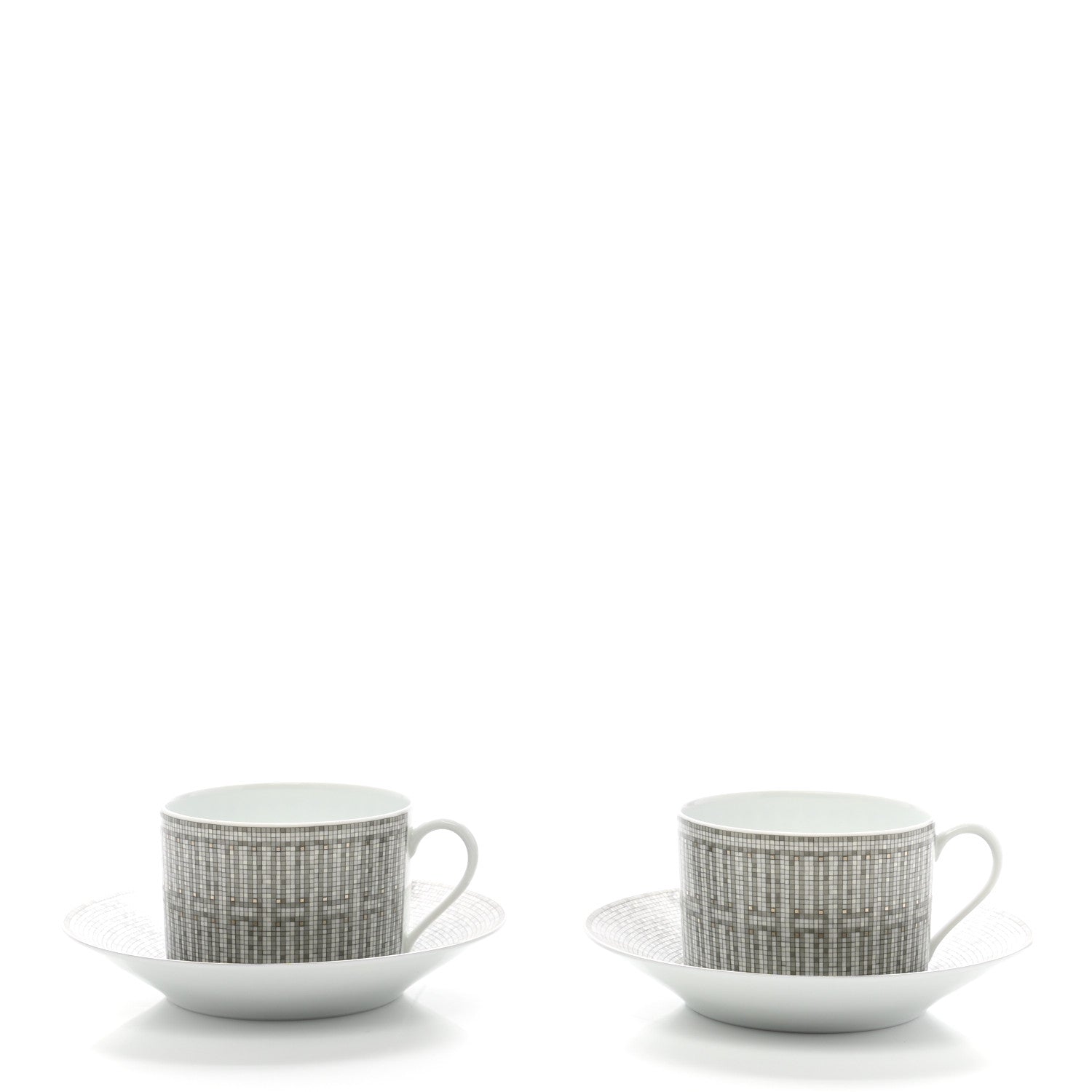 Hermes Porcelain Mosaique Au 24 Breakfast Cup And Saucer Set Of 2 Platine 2 of 10