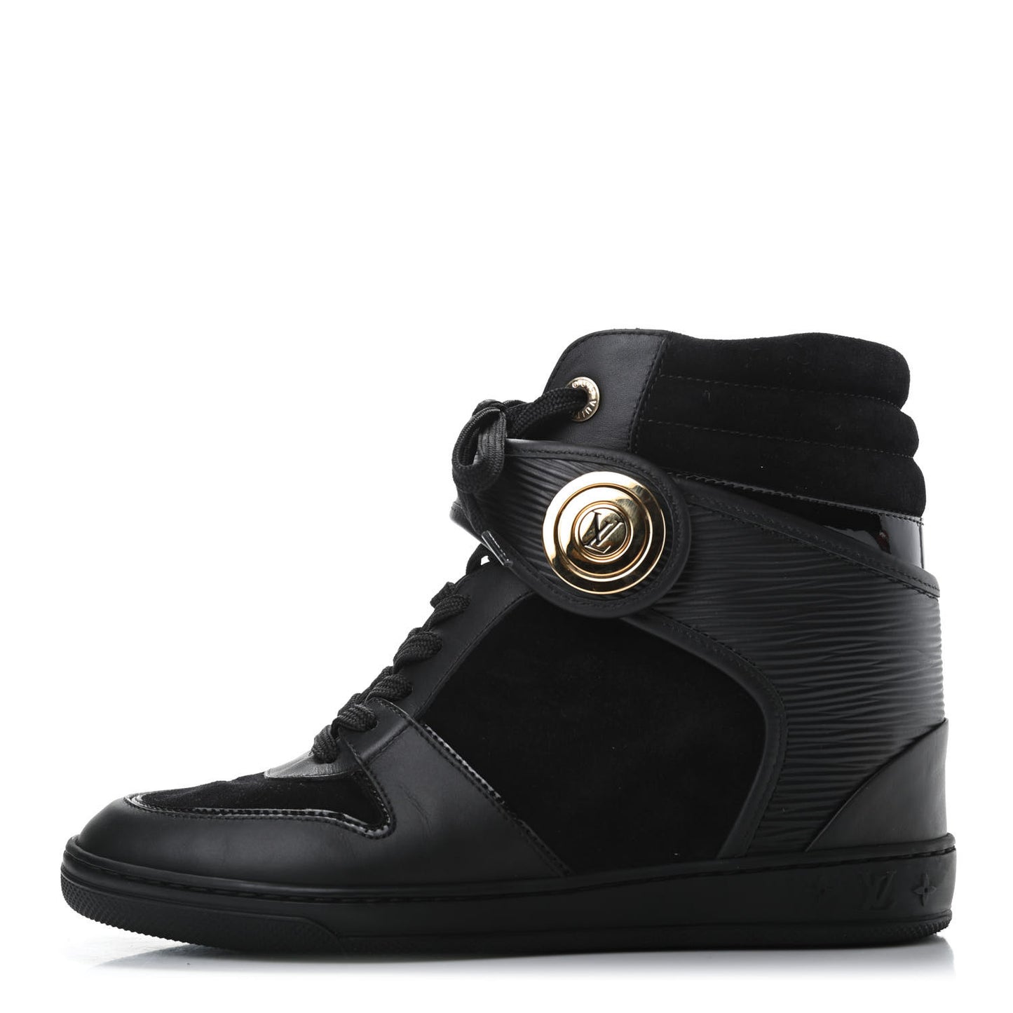 Epi Suede Postmark Wedge Sneakers 38 Black