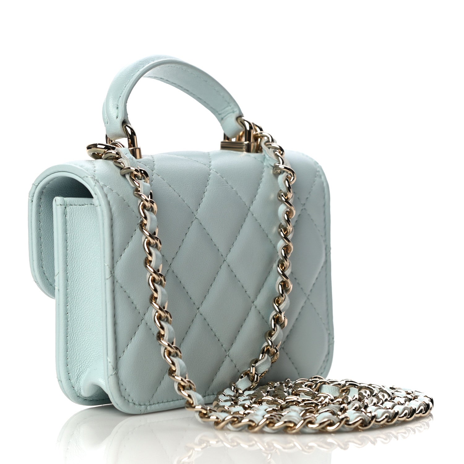 Chanel Lambskin Quilted Top Handle Flap Coin Purse With Chain Light Blue 3 of 12