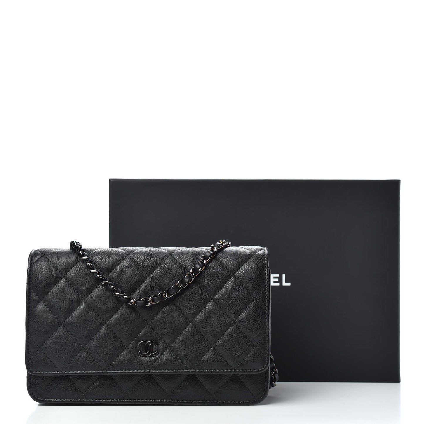 Crumpled Calfskin Quilted Wallet On Chain WOC So Black