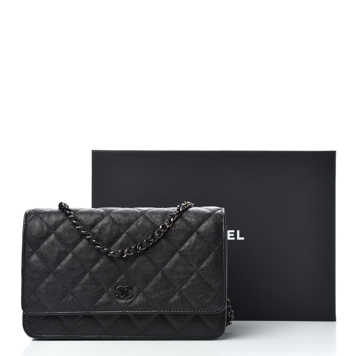 Chanel Crumpled Calfskin Quilted Wallet On Chain WOC So Black 8 of 8
