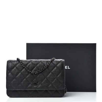 Chanel Crumpled Calfskin Quilted Wallet On Chain WOC So Black 8 of 8