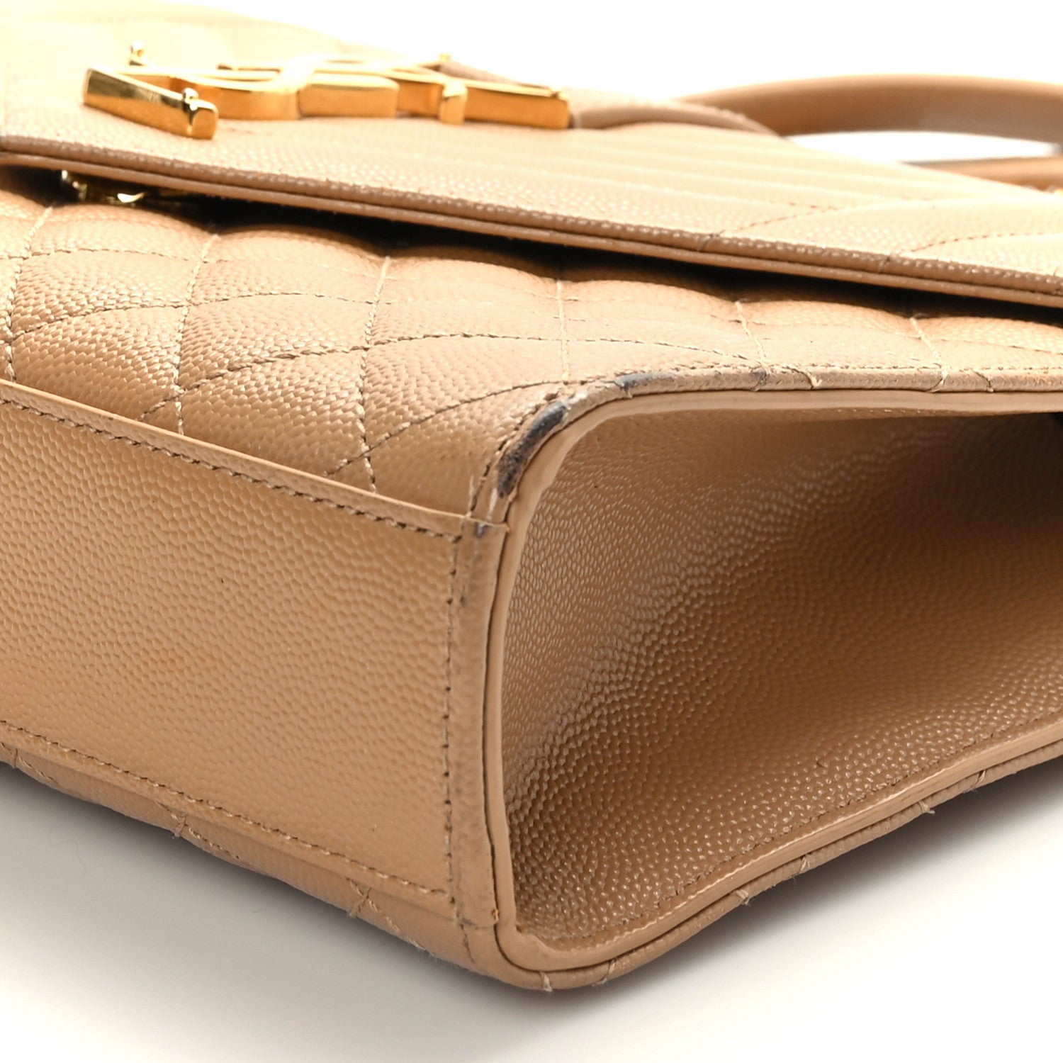 Saint Laurent Grain De Poudre Textured Mixed Matelasse Medium Triquilt Monogram Satchel Dark Beige 8 of 8