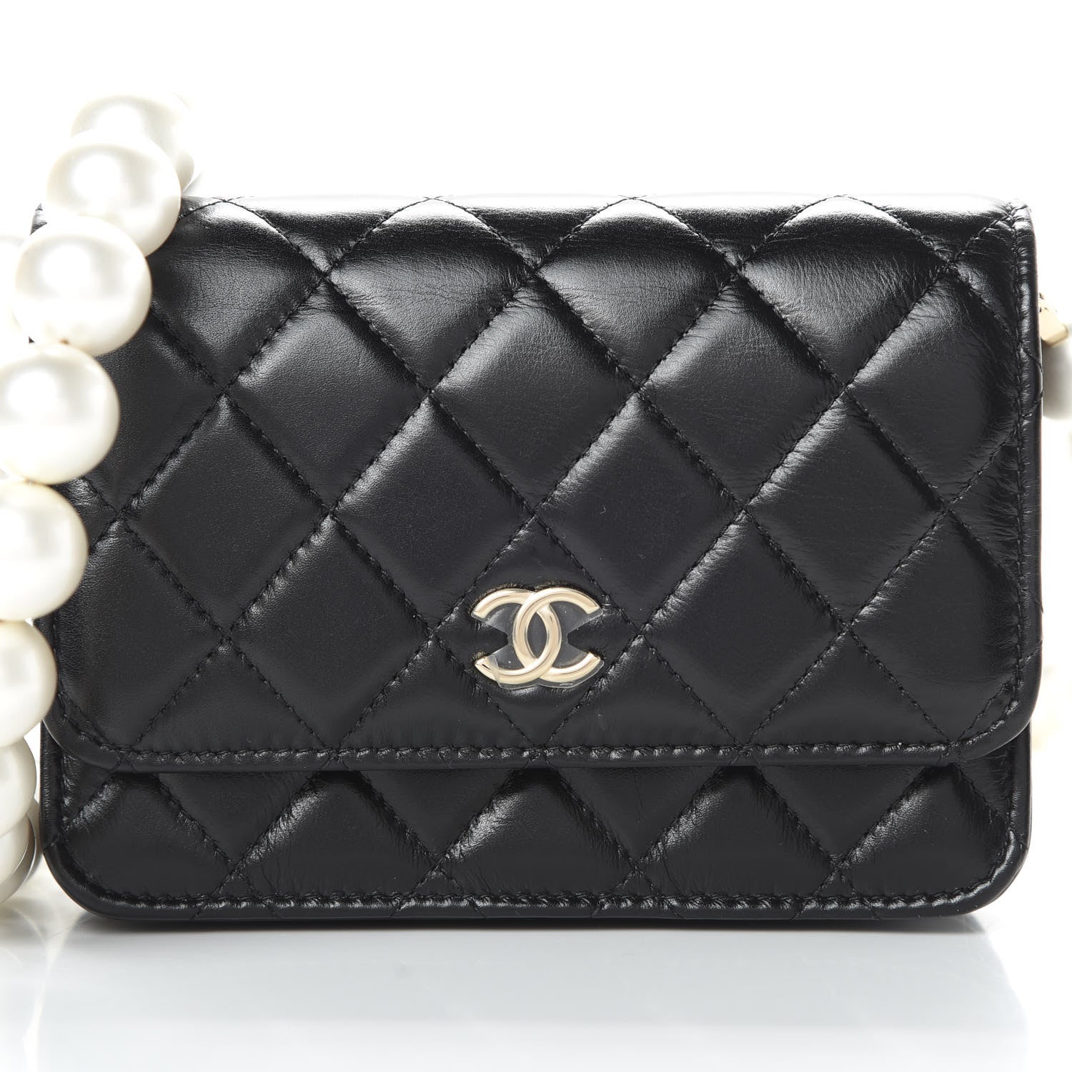 Chanel Calfskin Quilted Mini Maxi Pearls Wallet On Chain WOC Black 8 of 12